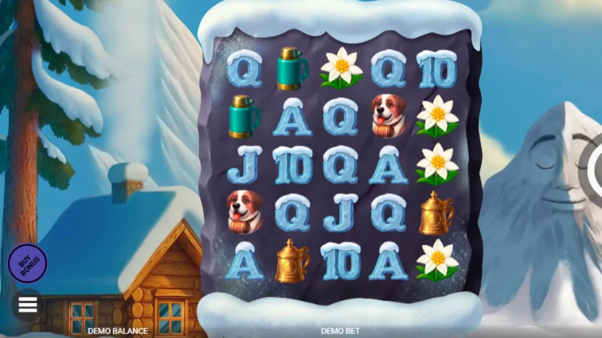 Pemandangan pegunungan bersalju dengan karakter yeti dalam slot Avalanche